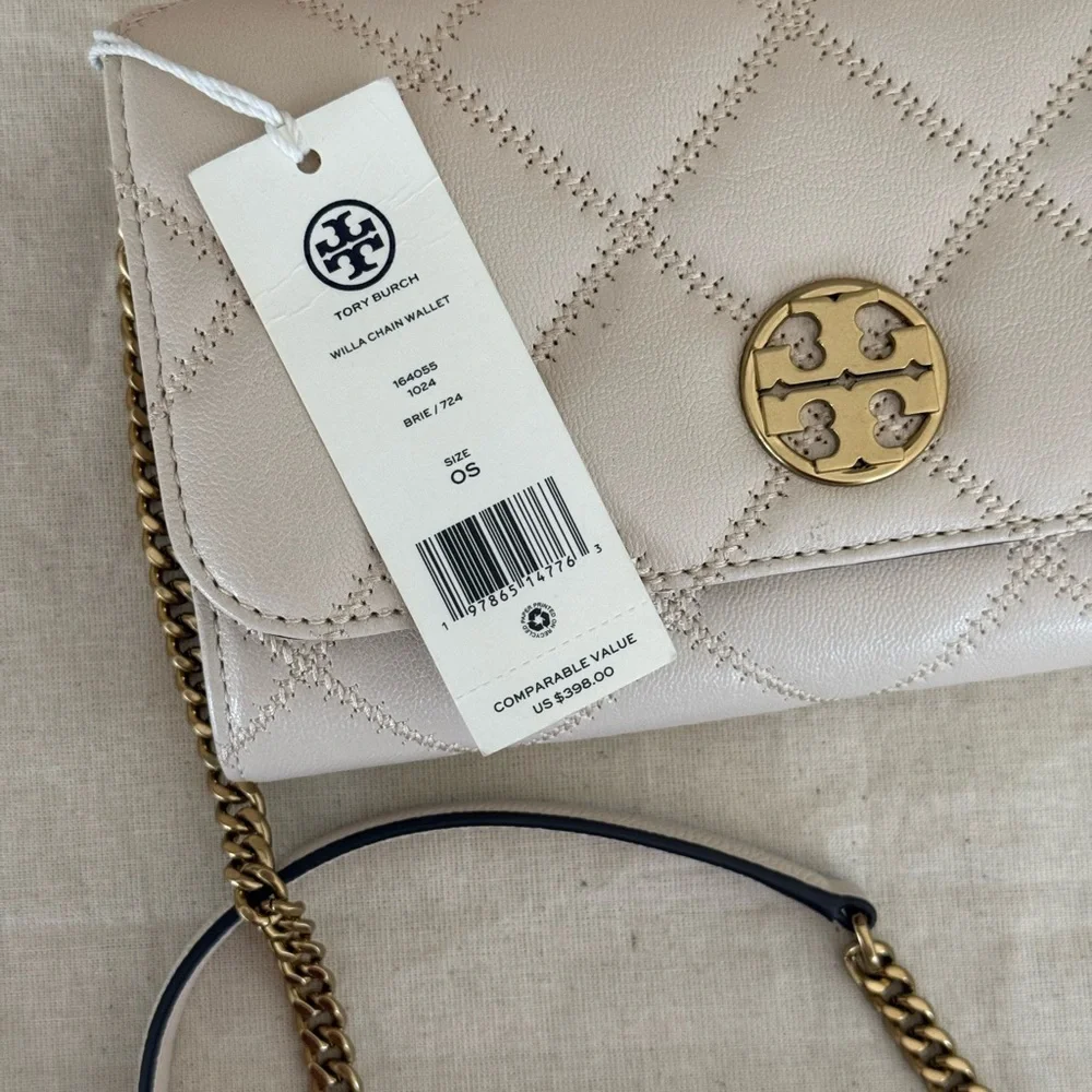 New Tory Burch WILLA CHAIN WALLET BRIE